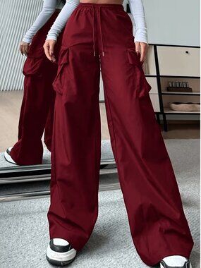 Women's High Waist Wide Leg Cargo Pants Multi Pocket Baggy Trousers